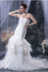 Yarn Satin Strapless Mermaid Dress with Beaded Ruffle