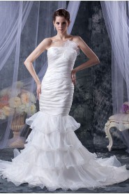 Organza Strapless Mermaid Dress with Ruffle Hand-made Flower