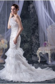 Organza Strapless Mermaid Dress with Ruffle Hand-made Flower