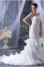 Organza Strapless Mermaid Dress with Ruffle Hand-made Flower