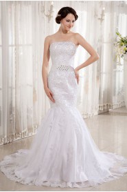 Lace Satin Strapless Mermaid Dress