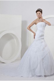 Satin Organza Strapless Mermaid Dress Ruffle