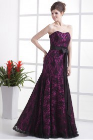 Satin and Lace Scoop Neckline Floor Length Mermaid Dress with Beaded