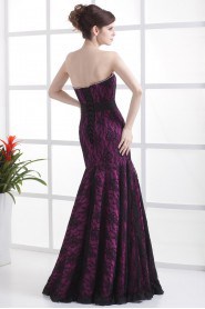 Satin and Lace Scoop Neckline Floor Length Mermaid Dress with Beaded