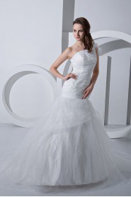 Satin Tulle One-Shoulder Mermaid Dress with Ruffle