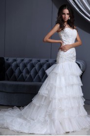 Organza Sweetheart Mermaid Dress with Embroidery and Ruffle