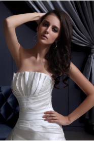 Satin Strapless A-Line Dress with Pleated Ruffle