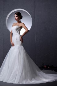 Organza Satin Strapless Mermaid Dress with Embroidery