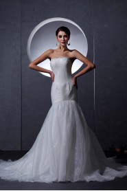 Organza Satin Strapless Mermaid Dress with Embroidery