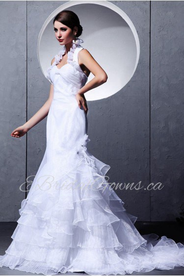 Taffeta and Yarn Halter Neckline Mermaid Dress with Tiered Ruched and Ruffle