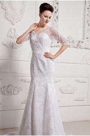 Lace and Satin Sweetheart A-Line Dress with Half-Sleeves