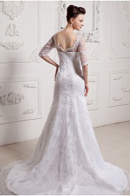 Lace and Satin Sweetheart A-Line Dress with Half-Sleeves