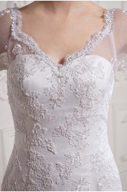 Lace and Satin Sweetheart A-Line Dress with Half-Sleeves