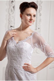 Lace and Satin Sweetheart A-Line Dress with Half-Sleeves