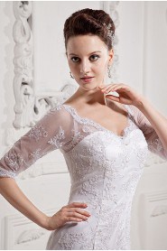 Lace and Satin Sweetheart A-Line Dress with Half-Sleeves