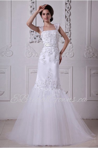 Satin and Lace Straps Neckline Mermaid Dress