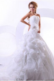 Satin and Organza Sweetheart A-Line Dress with Ruffle and Flowers