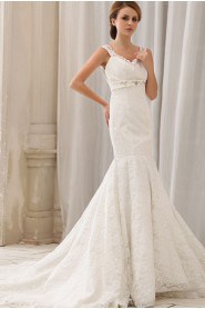 Satin and Lace Sweetheart Mermaid Dress with Embroidery