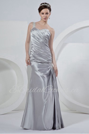 Satin One-Shoulder Floor Length A-Line Dress with Ruffle