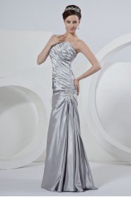 Satin One-Shoulder Floor Length A-Line Dress with Ruffle