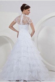 Organza and Lace High Neckline Floor Length A-Line Dress with Beaded