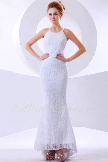 Lace Halter Neckline Ankle-Length Mermaid Dress