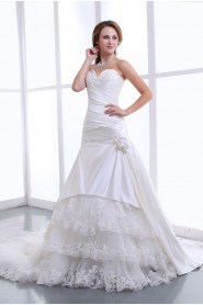 Satin and Lace Sweetheart A-Line Dress with Embroidery and Ruffle