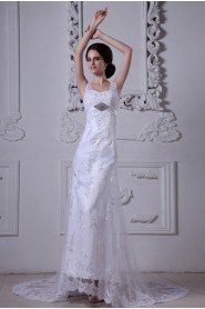 Satin and Tulle Sweetheart A-Line Dress with Embroidery