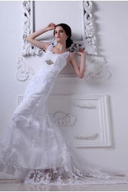 Satin and Tulle Sweetheart A-Line Dress with Embroidery