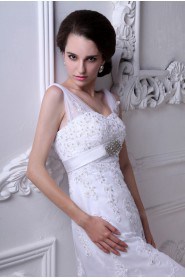 Satin and Tulle Sweetheart A-Line Dress with Embroidery