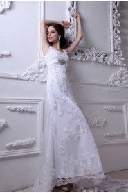 Satin and Tulle Sweetheart A-Line Dress with Embroidery