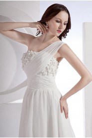 Chiffon and Satin One-Shoulder A-Line Dress with Beaded