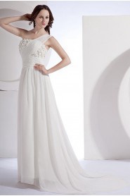 Chiffon and Satin One-Shoulder A-Line Dress with Beaded