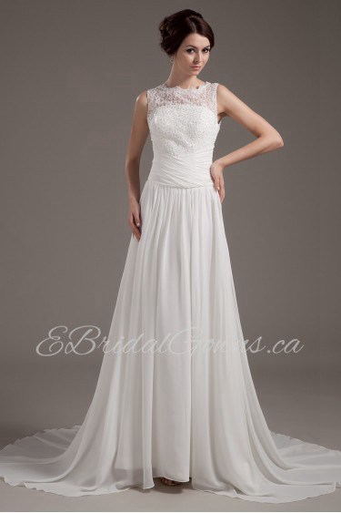 Satin and Lace Bateau Neckline A-Line Dress