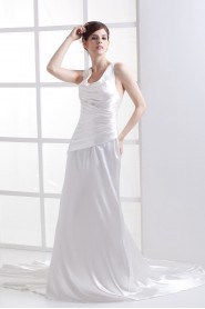 Charmeuse U-Shaped Neckline Floor Length A-Line Dress with Embroidery Ruffle