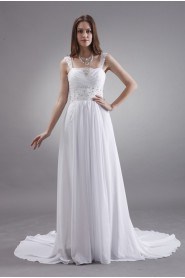 Satin and Chiffon Straps Neckline A-line Dress with Beaded