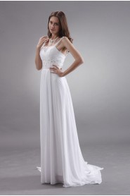 Satin and Chiffon Straps Neckline A-line Dress with Beaded