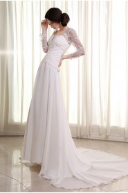 Chiffon Lace Square Neckline Column Dress with Three-quarter Sleeves