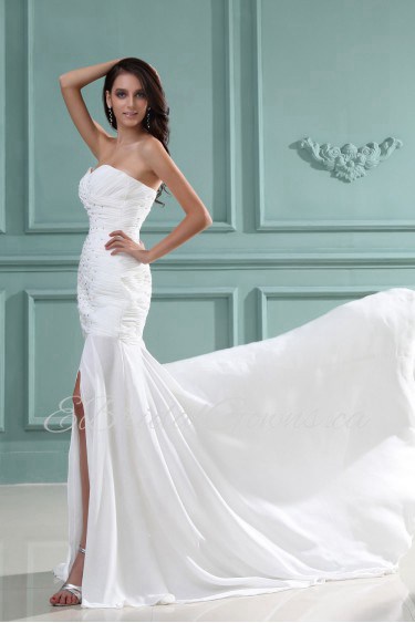 Chiffon Sweetheart Sheath Dress with Beaded Ruffle