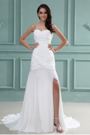 Chiffon Sweetheart Sheath Dress with Beaded Ruffle