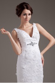 Lace V-Neckline Short Dress with Embroidery