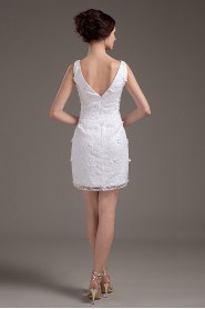 Lace V-Neckline Short Dress with Embroidery