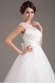 Organza Collar Neckline Tea-Length A-line Dress with Lace