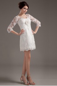 Satin and Lace Strapless Short Dress with Three-quartter Sleeves