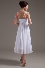 Chiffon V-Neckline Tea-Length Column Dress with Beaded