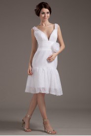 Lace V-Neckline Short A-line Dress with Handmade Flower