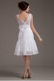 Lace V-Neckline Short A-line Dress with Handmade Flower