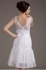 Lace V-Neckline Short A-line Dress with Handmade Flower