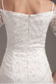 Satin and Lace Sweetheart Floor Length A-Line Dress with Long Sleeves