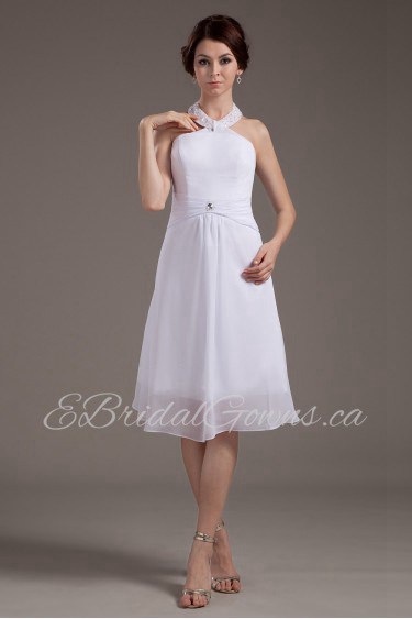 Satin Halter Neckline Short A-line Dress with Embroidery